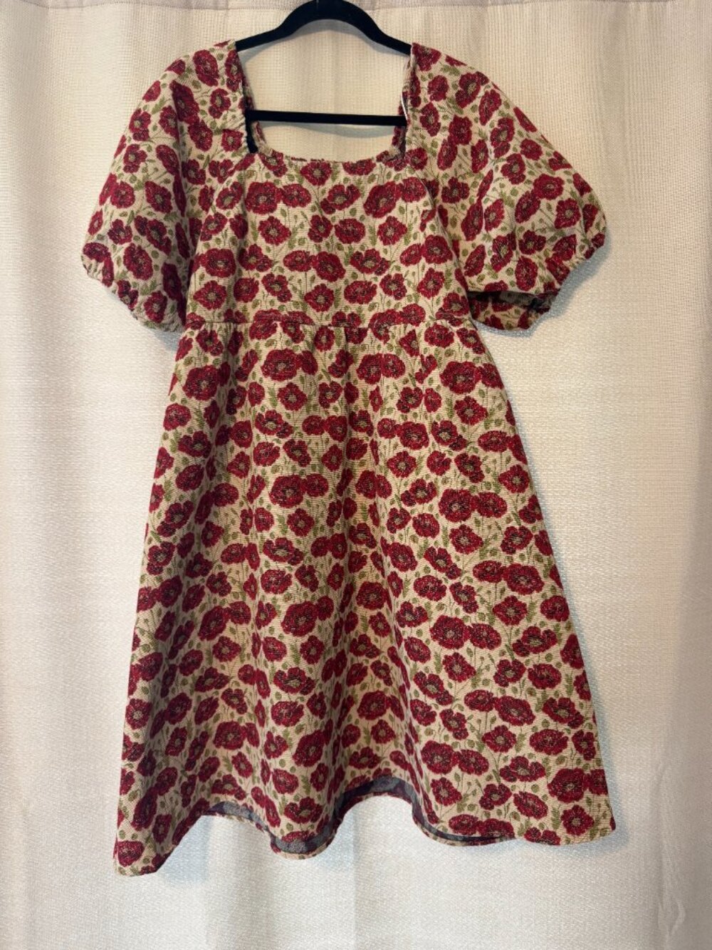 Polagram Dark Floral A-Line Knee Length Dress – Square Neck (Large)